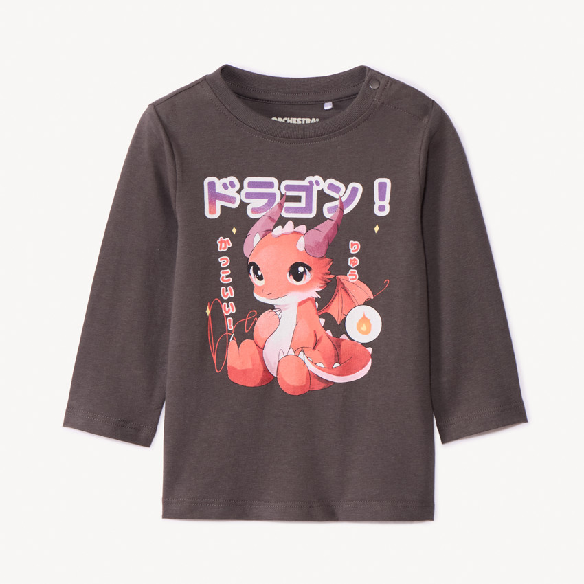 Camiseta de manga larga con estampado de dragón kawaii para bebé niño 