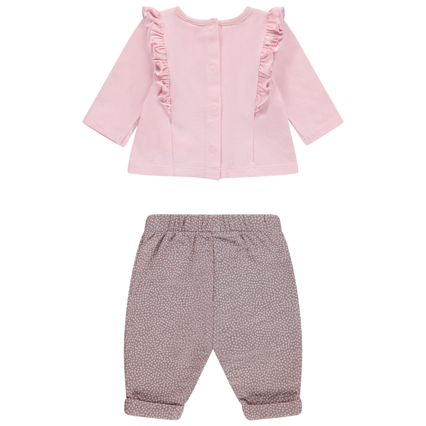 Conjunto con camiseta con volantes y estampado de conejo con pantalón de lunares 