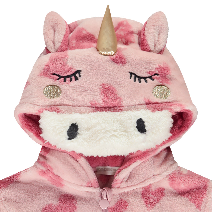 Pelele de sherpa con capucha de unicornio y estampado para niña 