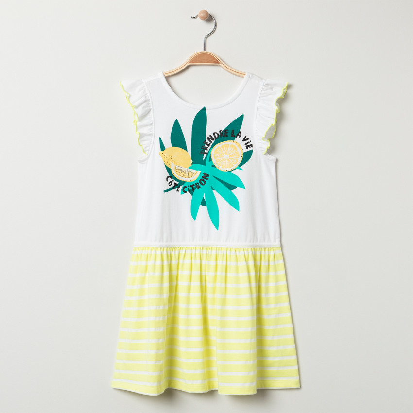 Vestido manga corta algodón orgánico estampado rayas y frutas  Additional Vestido manga corta algodón orgánico estampado rayas y frutas
