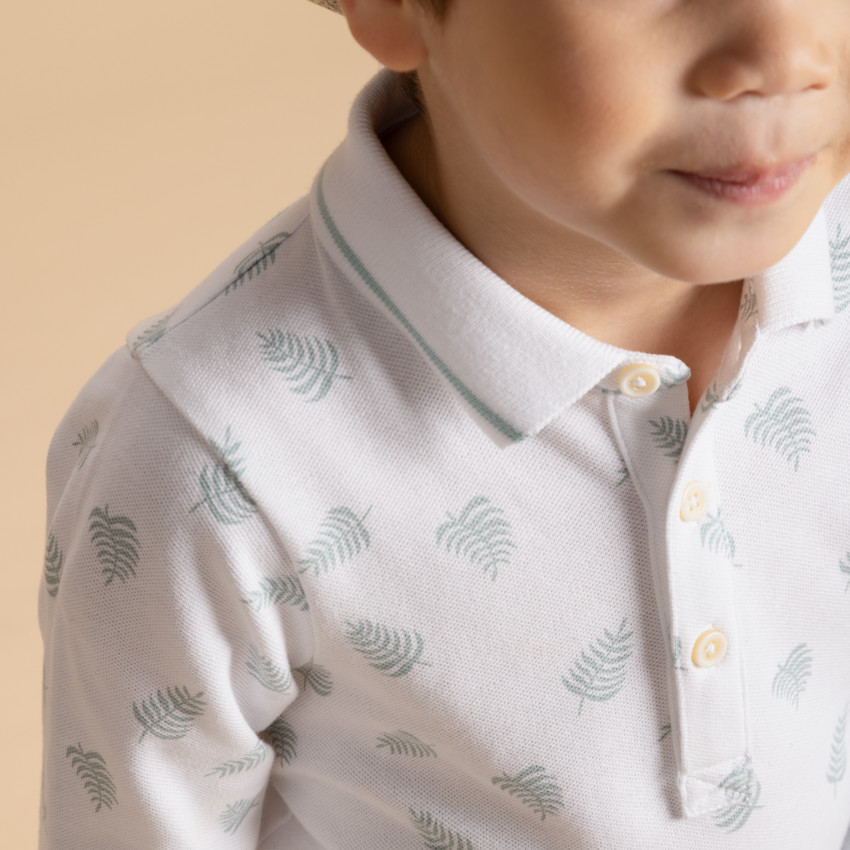 Polo de manga larga estampado de hojas para bebé niño 
