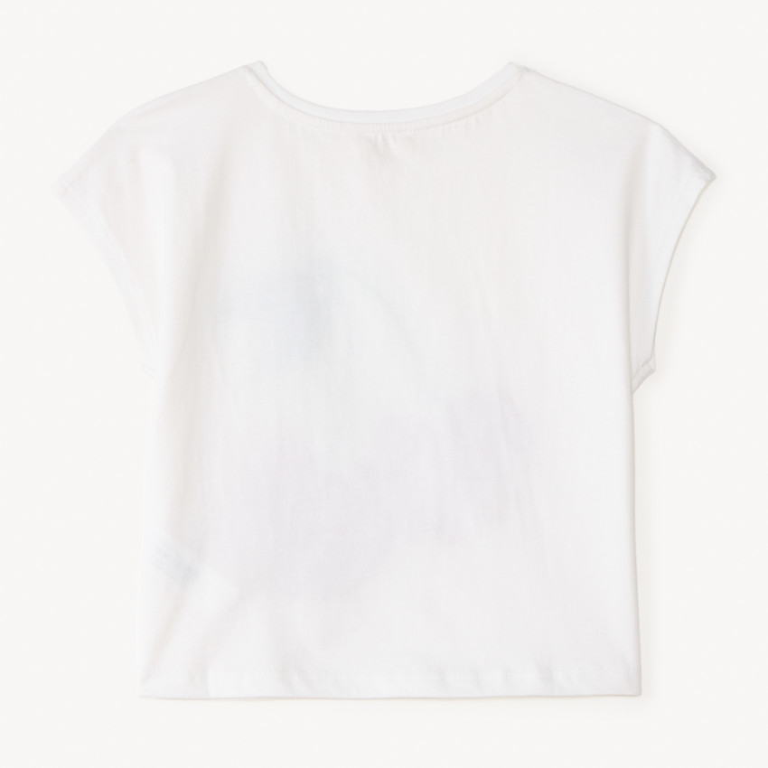 Camiseta de manga corta con diseño de cereza bordado y con lentejuelas para niña. 