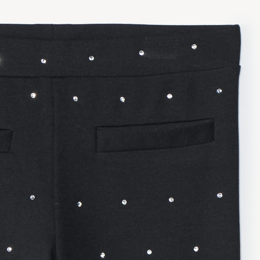 Pantalón largo de punto milano con strass niña 