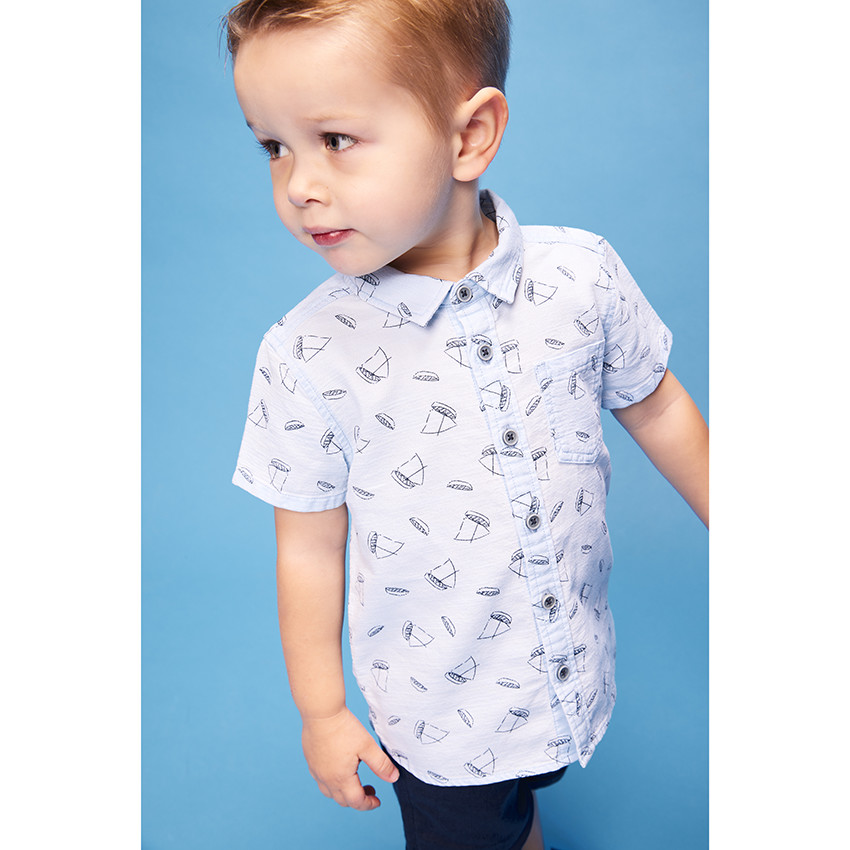 Ensemble chemise imprimé bateaux et bermuda en toile pour bébé garçon 