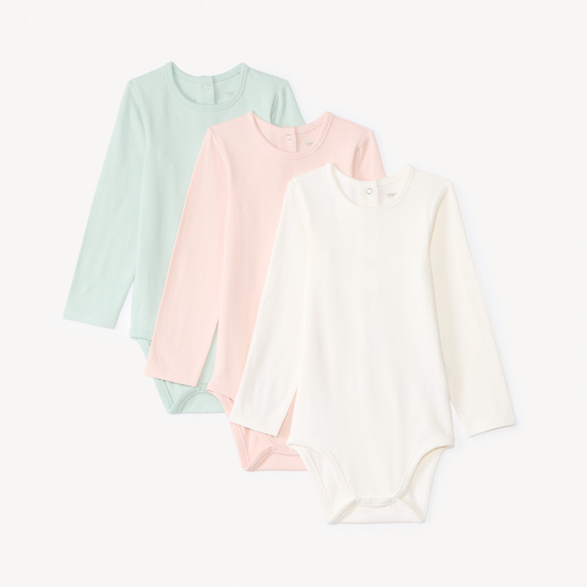 Pack de 3 bodies de manga larga lisos para bebé niña 