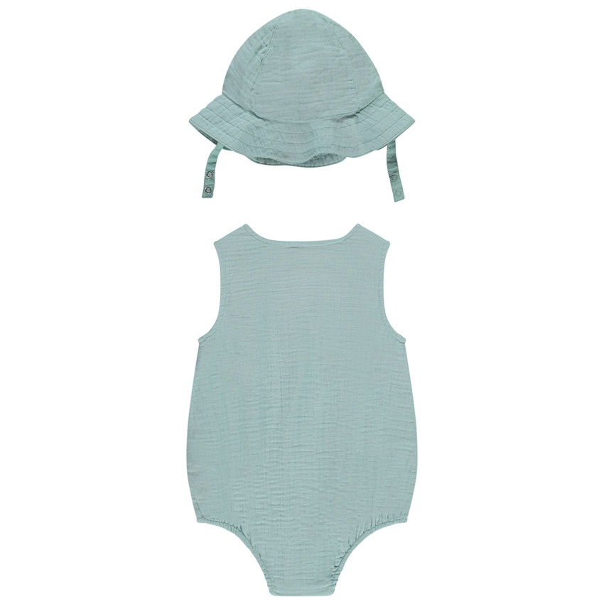 Combinaison corta sin mangas con bordado + gorro para bebé niño 