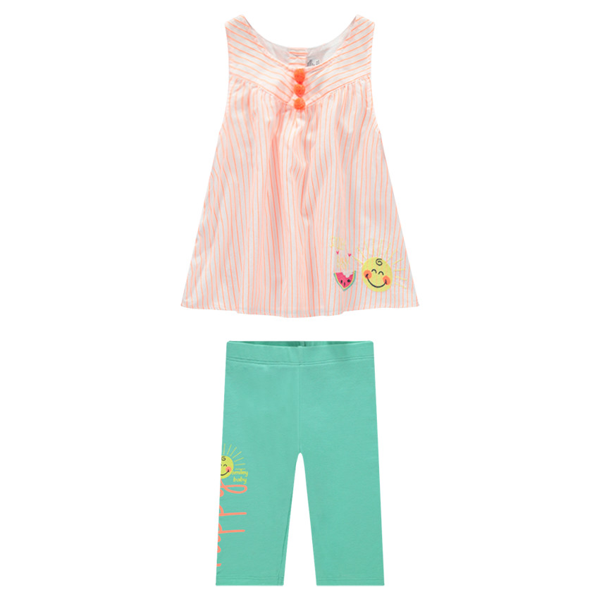 Conjunto de túnica de rayas y leggings cortos con dibujos de ©Smiley 