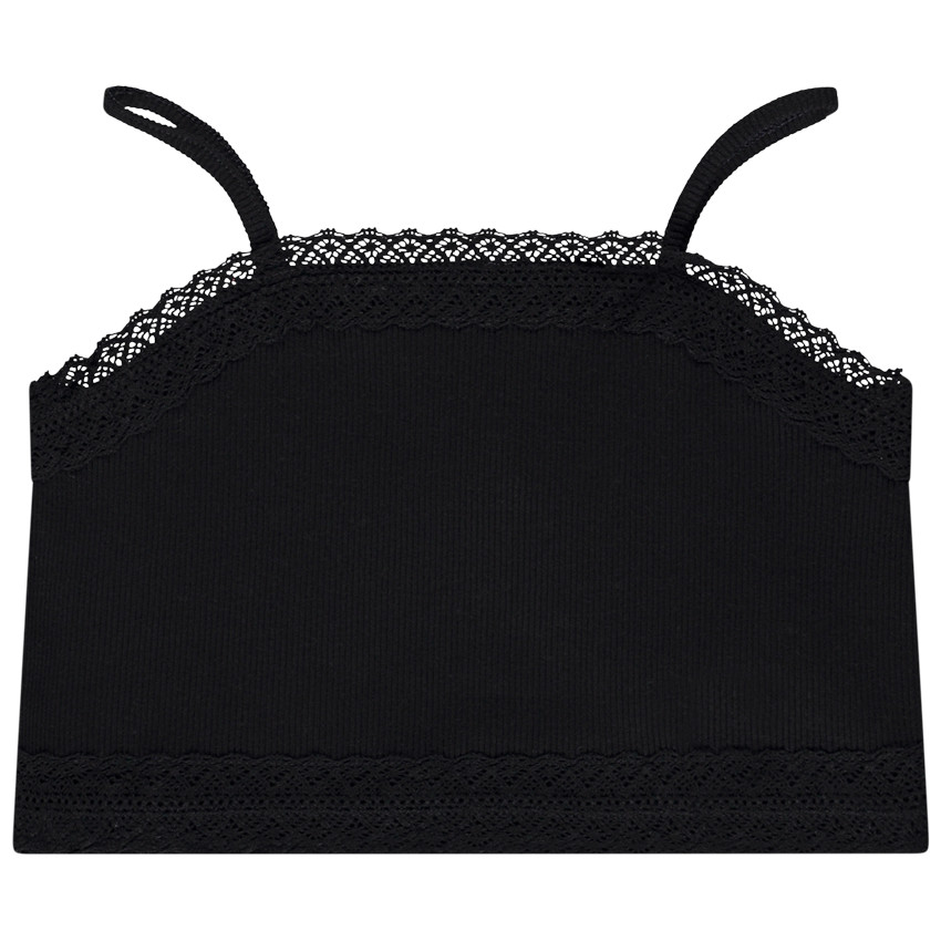Crop top de punto acanalado con tirantes finos y encaje para niña 