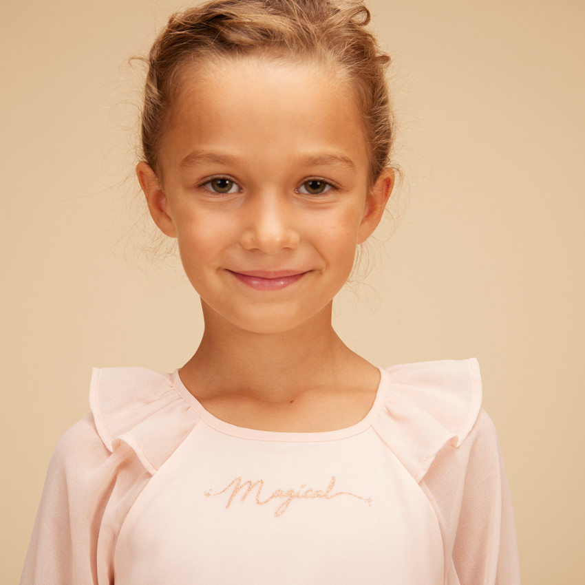 Robe manches longues unie en crêpe pour fille 