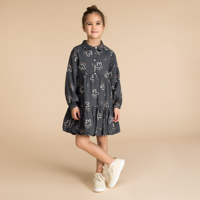 Robe tunique effet boule imprimé fleurs fille 