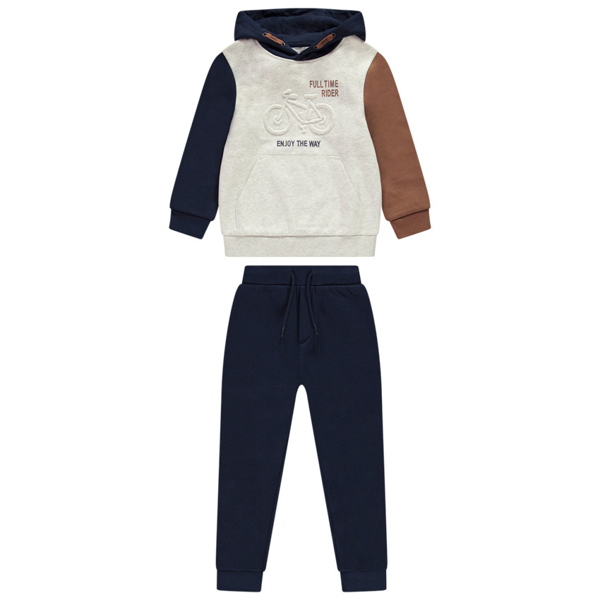 Conjunto de chándal efecto color block con motivo de bicicleta en relieve para niño 
