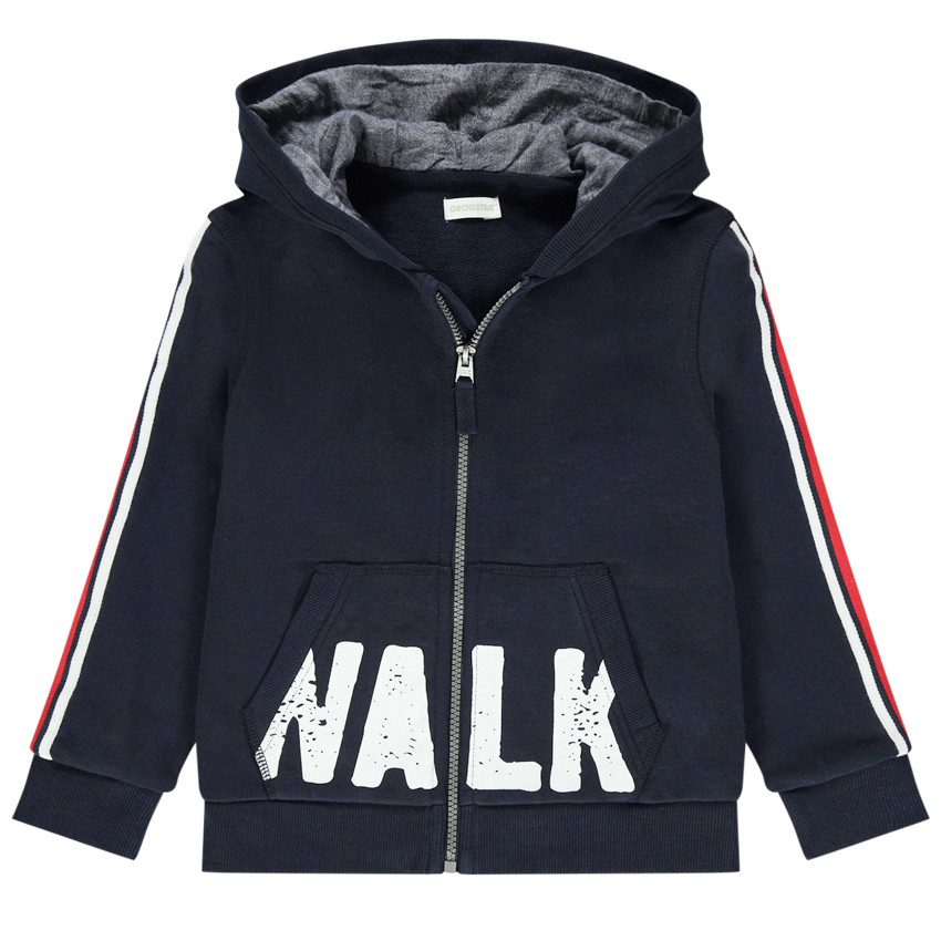 Chaqueta con capucha de felpa con bolsillos estampados y bandas en las mangas 