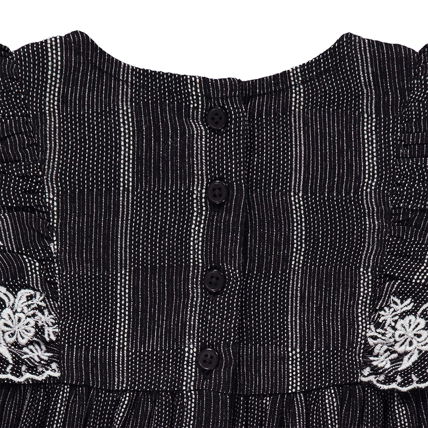 Vestido de manga corta con volantes y bordados con pájaro estampado 