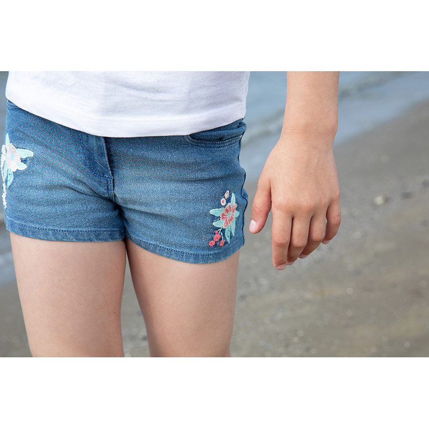 Short en denim avec broderies pour fille 