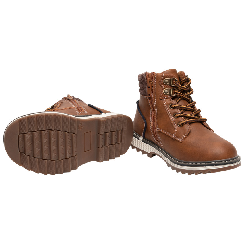 Botines con cordones y cremallera - color cámel 