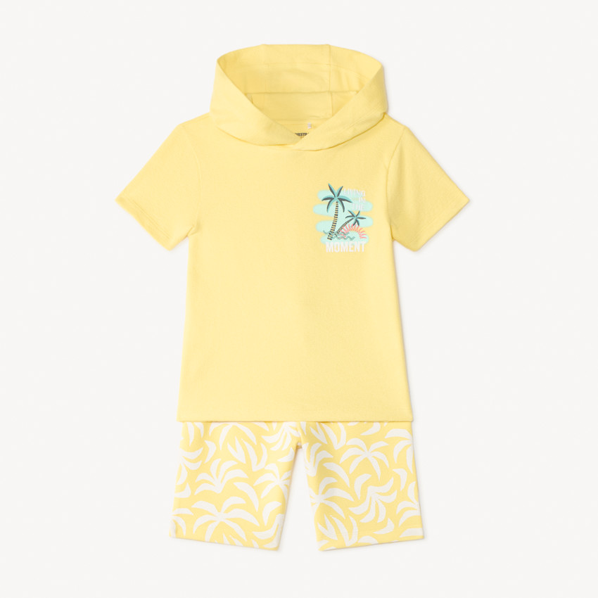Conjunto de 2 piezas: camiseta con capucha + pantalones cortos estampados para niño 