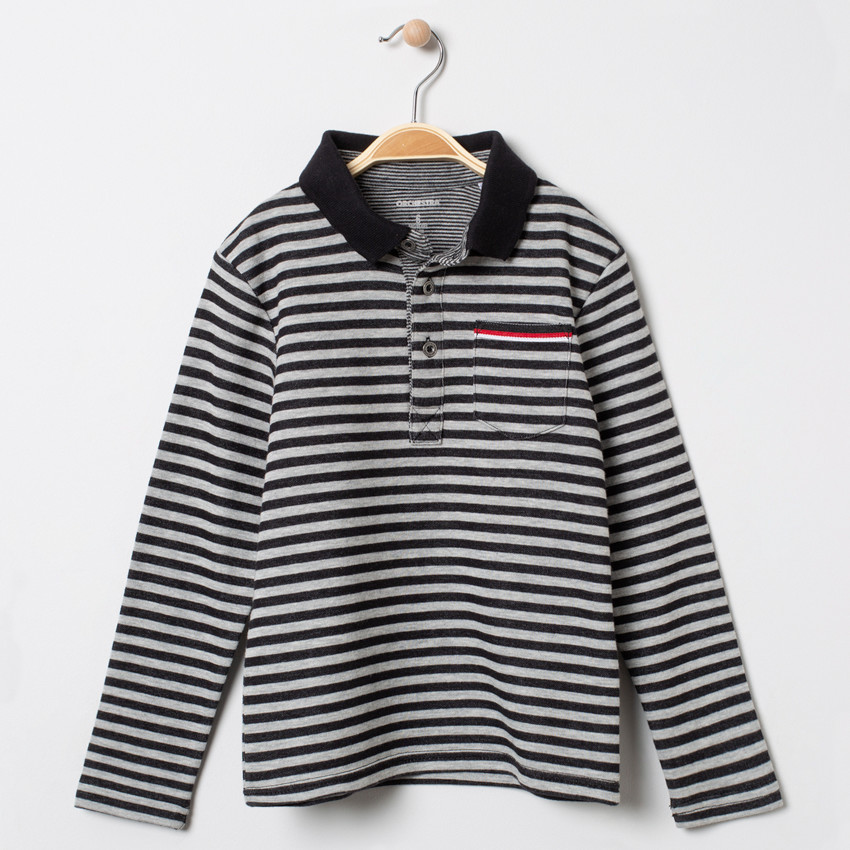 Polo manches longues à rayures all-over et poche 