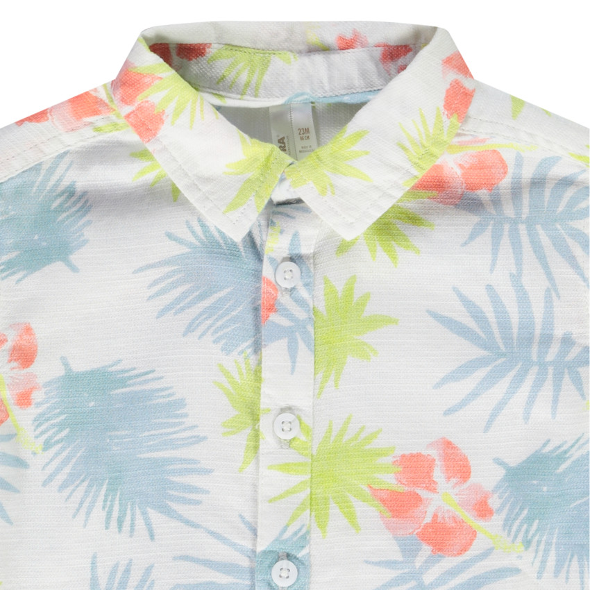 Camisa de manga corta de algodón con estampado de hibisco para bebé niño. 