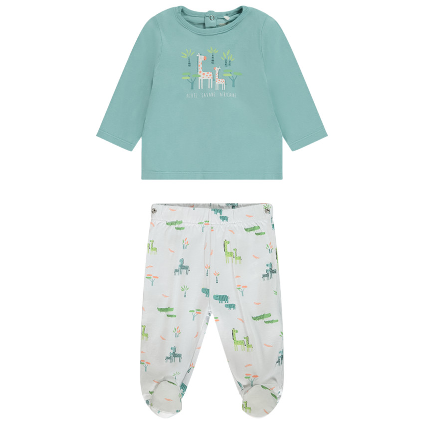 Pijama de 2 piezas con estampado de jirafas para bebé niño con acabados diferentes según la edad 