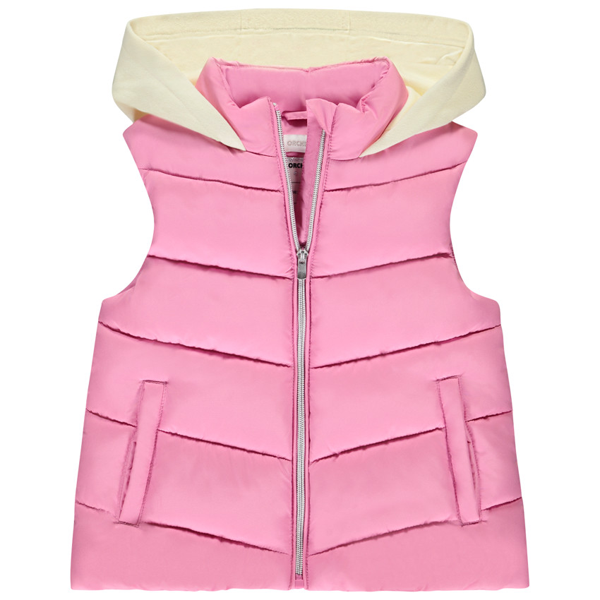Chaleco acolchado sin mangas con capucha de felpa para niña 