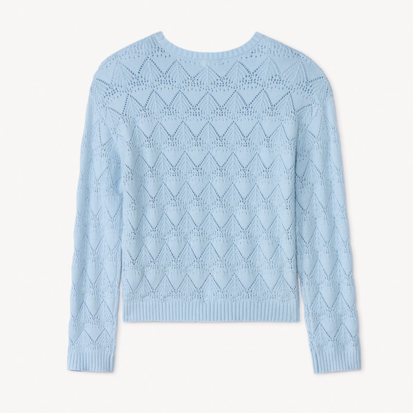 Suéter oversized de punto calado con diseño para niña. 