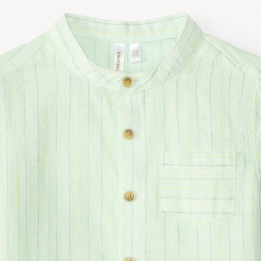 Camisa de rayas de manga corta y cuello mao para bebé niño 