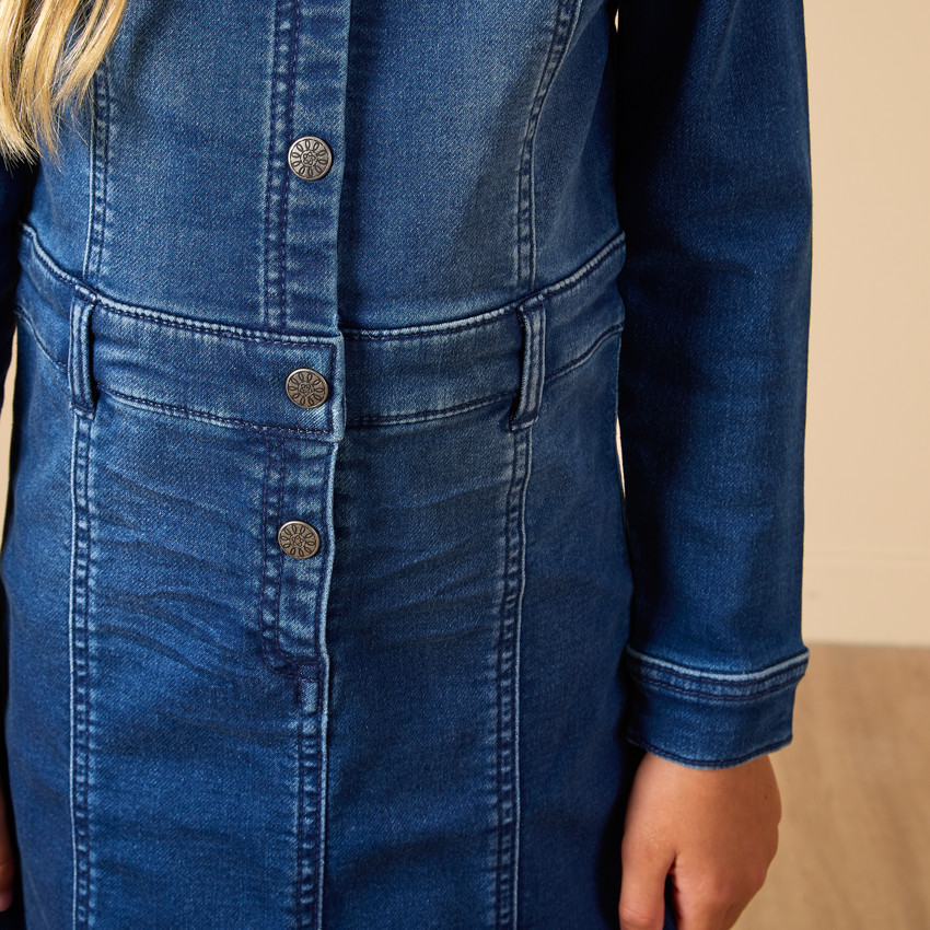 Vestido de niña de manga larga estilo camisa efecto denim  Additional Vestido de niña de manga larga estilo camisa efecto denim