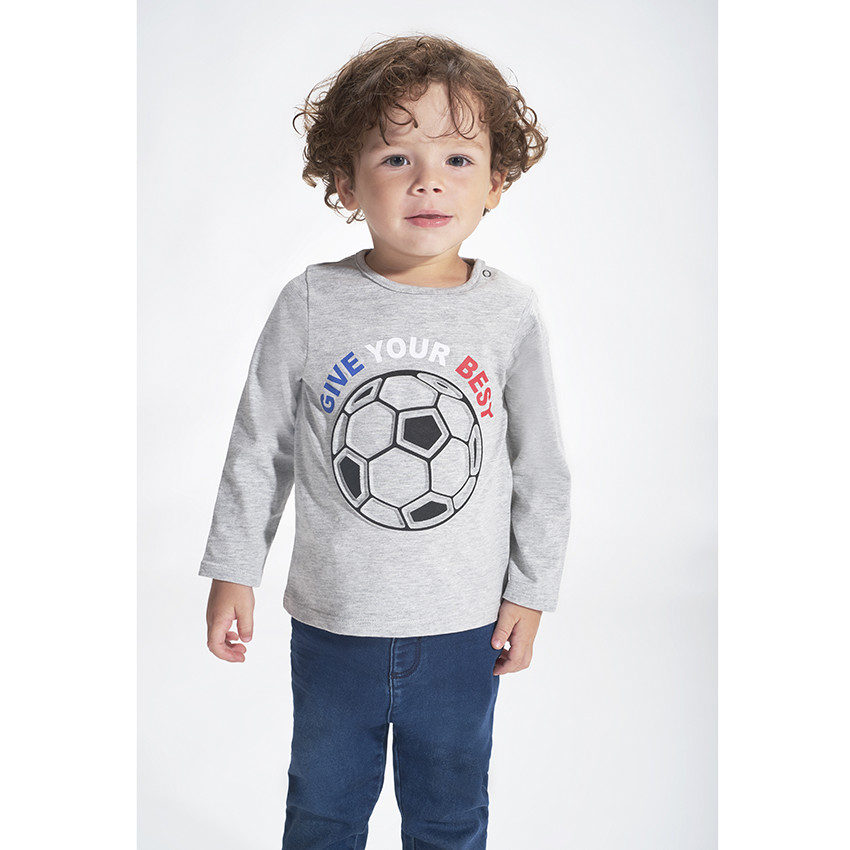 Camiseta de manga larga de punto con estampado de balón fútbol para bebé niño 