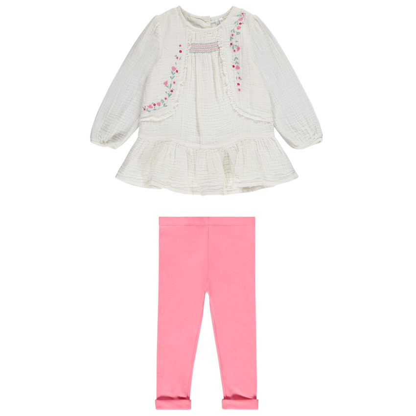 Conjunto túnica 2 piezas en doble gasa de algodón fantasía para bebé niña 