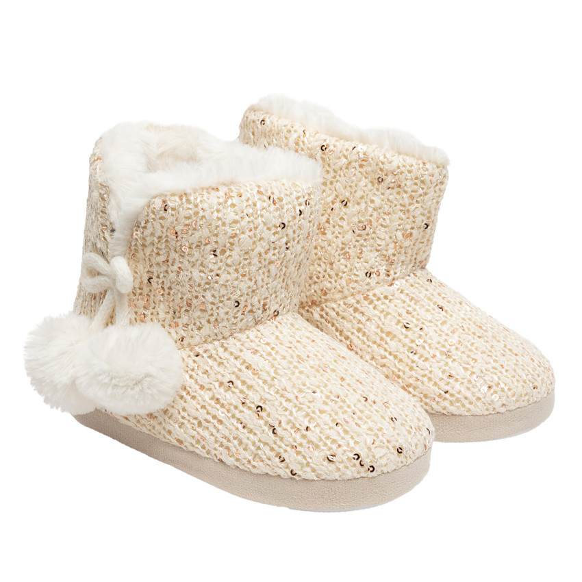 Pantuflas tipo bota de punto con purpurina para niña 