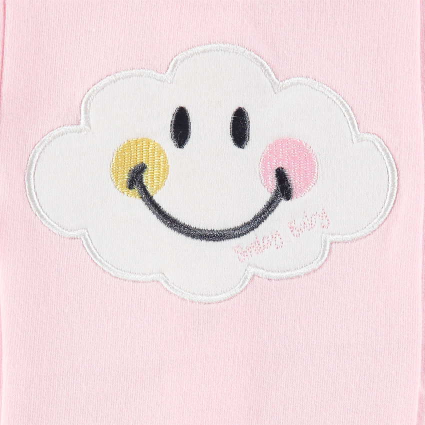 Conjunto con camiseta de manga larga, vestido rosa y legginghs estampado con ©Smiley 