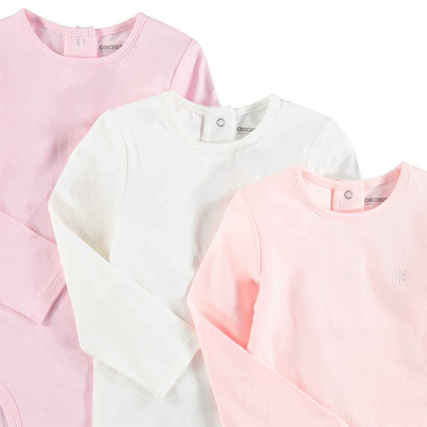 Pack de 3 bodies de manga larga de algodón para bebé niña 