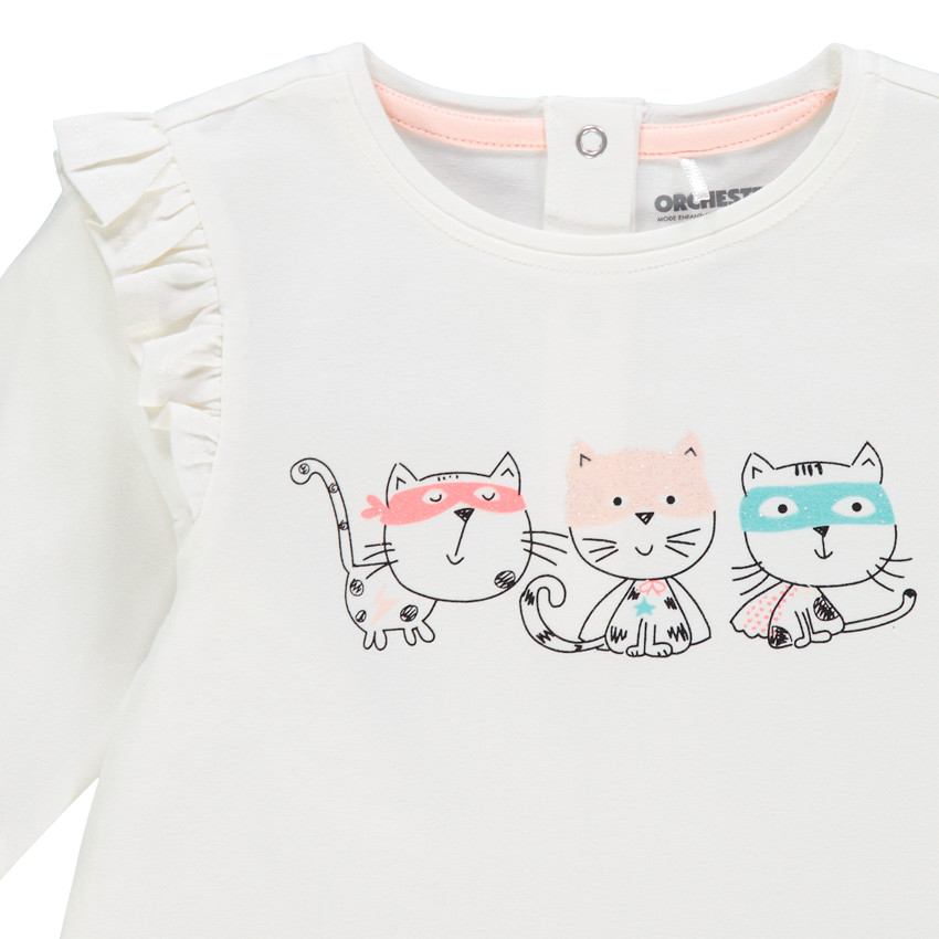 T-shirt manches longues volantées print chats 