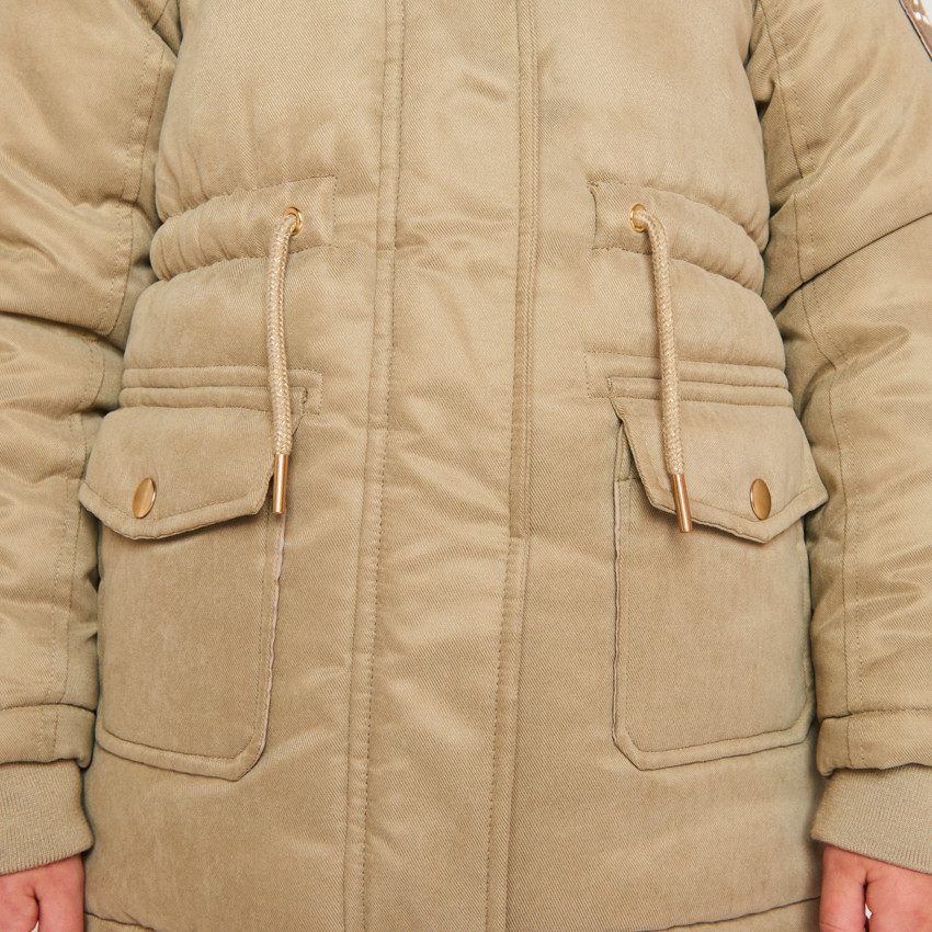 Parka impermeable con capucha y efecto de pelo sintético para niña 