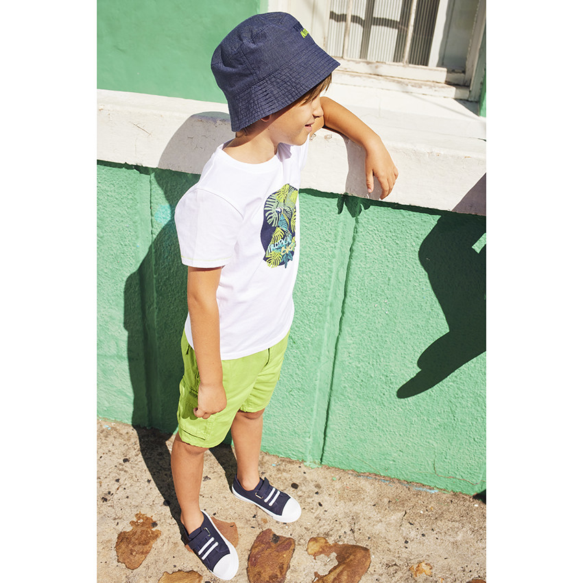 Bob reversible liso/estampado follaje para niño 