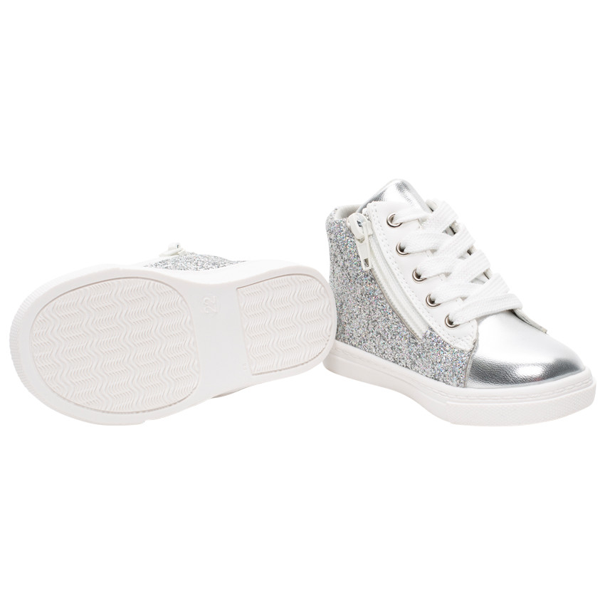 Botines plateados brillantes con cordones y cremallera para bebé niña 