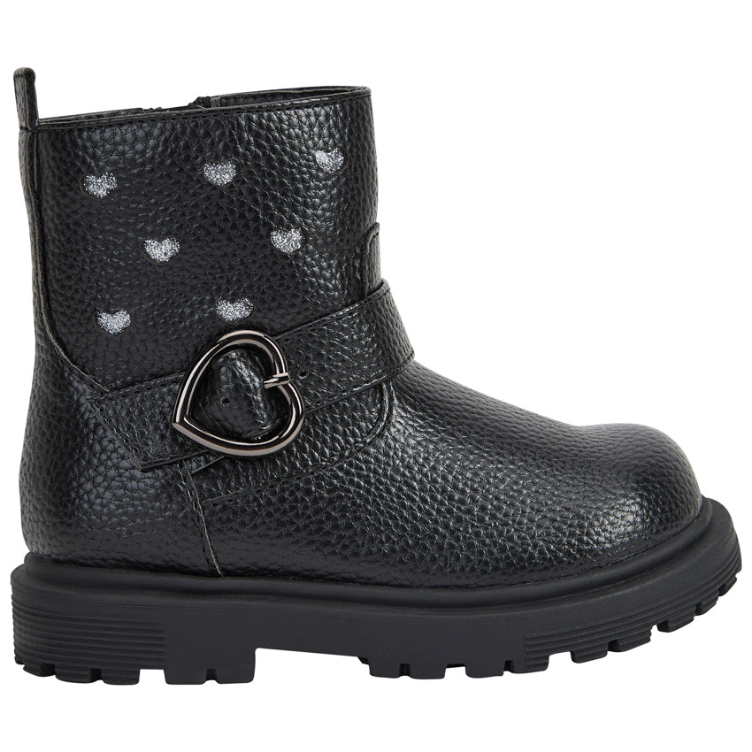 Botines de efecto cuero con hebilla y estampado de corazones para bebé niña 