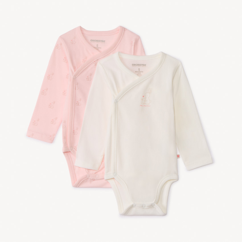 Pack de 2 bodies de manga larga con estampado de conejitos para bebé niña 