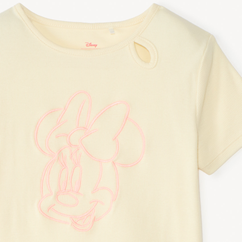 Camiseta de manga corta de punto con bordado de Minnie Disney para niña. 
