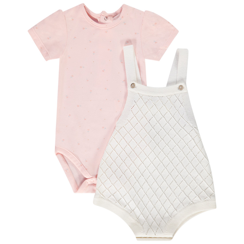 Ensemble 2 pièces barboteuse en tricot pour bébé fille 