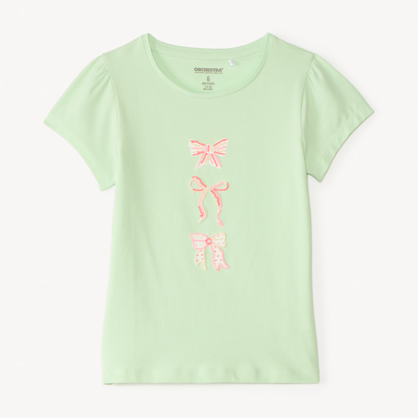 Camiseta de manga corta con diseño de fantasía de perlas para niña 