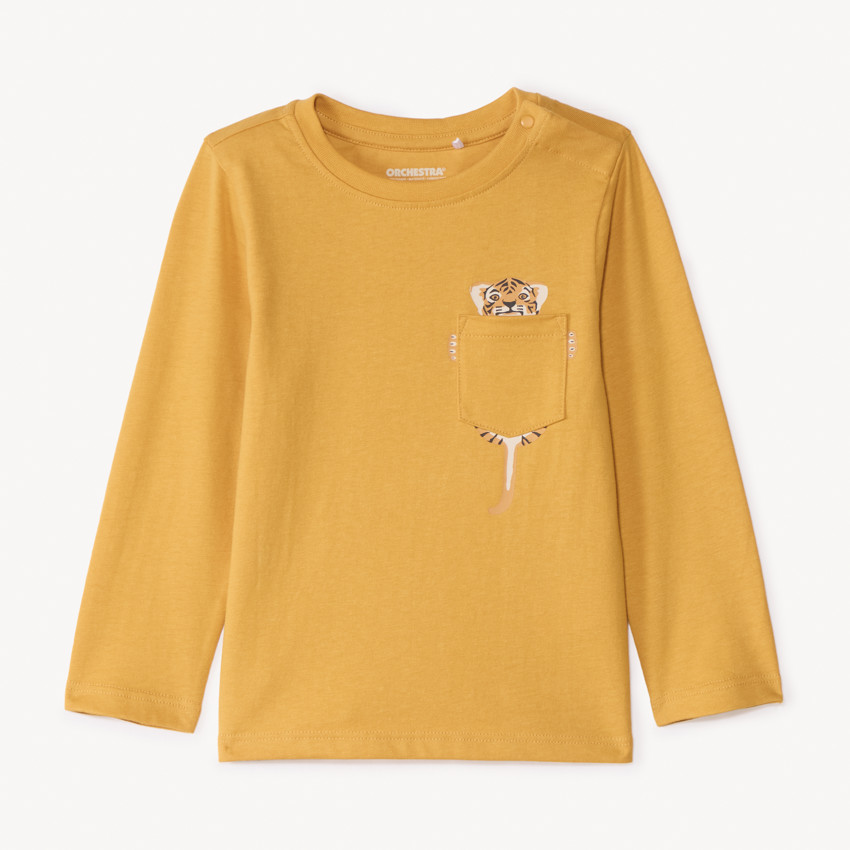 Camiseta de manga larga con bolsillo estampado para bebé niño 