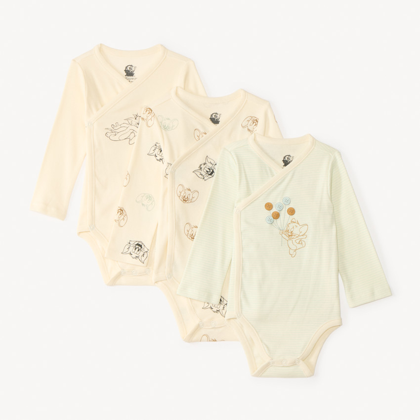 Lote de 3 bodies de manga larga de Tom & Jerry Warner para bebé niño con aberturas diferentes según la edad. 