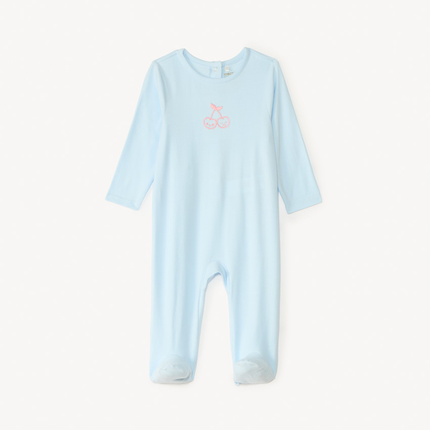 Pijama de jersey con bordado para niña. 