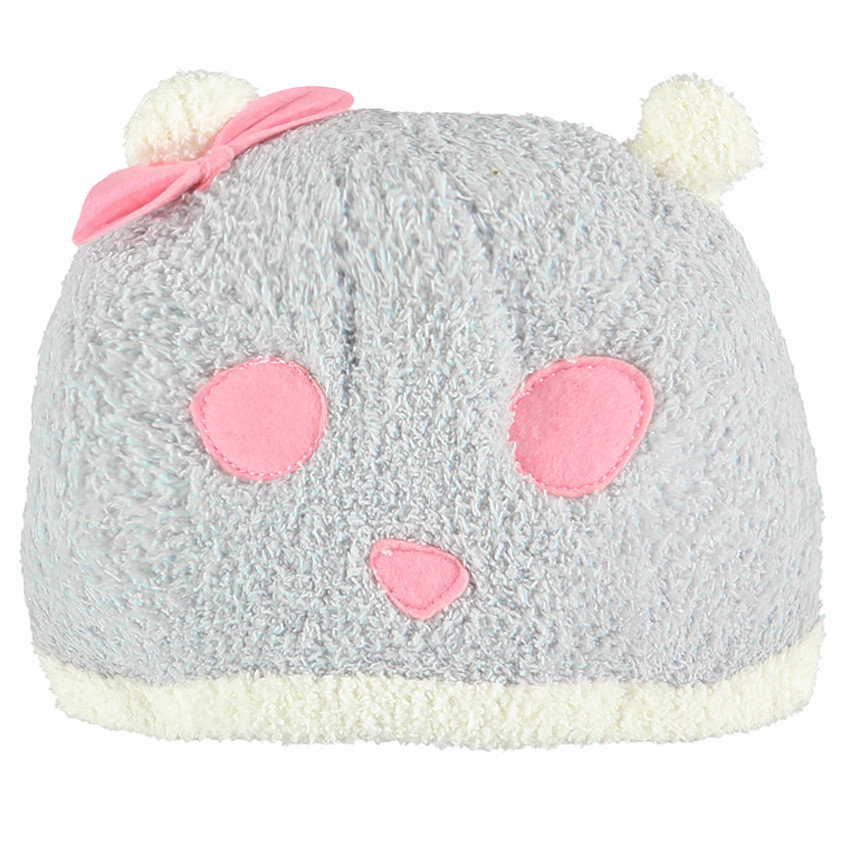 Gorro de gatito gris y rosa con lacito 