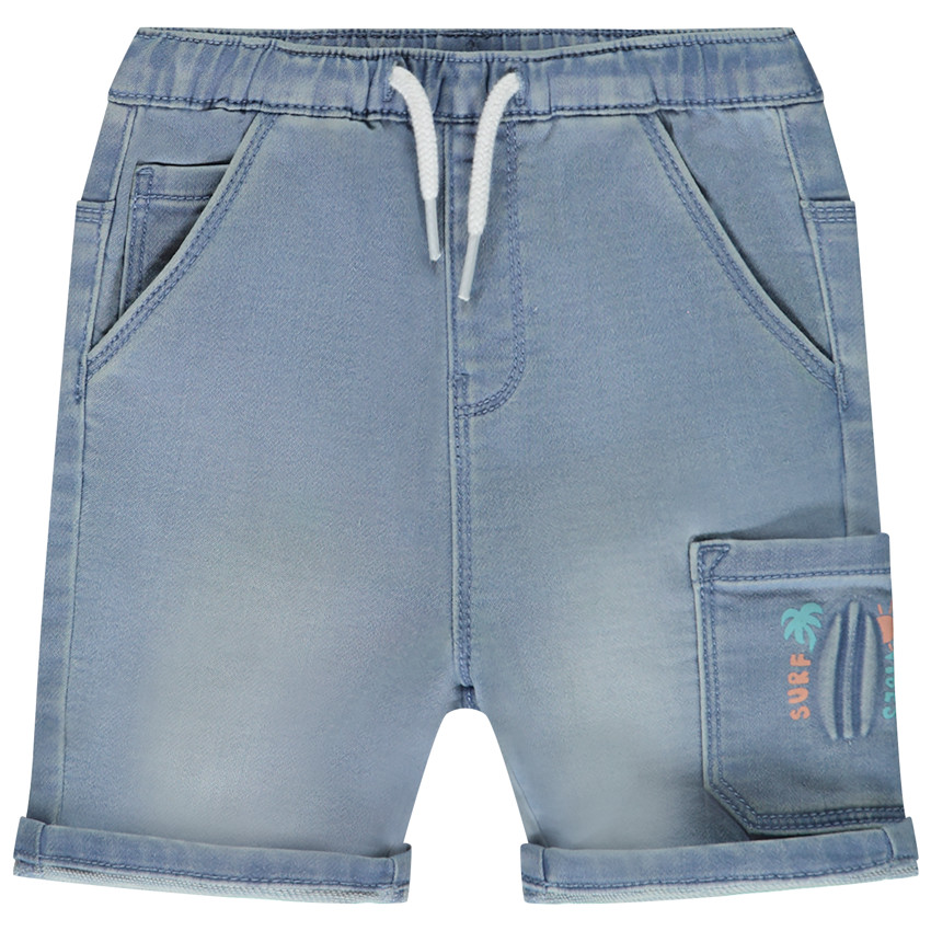 Bermuda efecto denim con bolsillos y estampado en relieve para bebé niño 