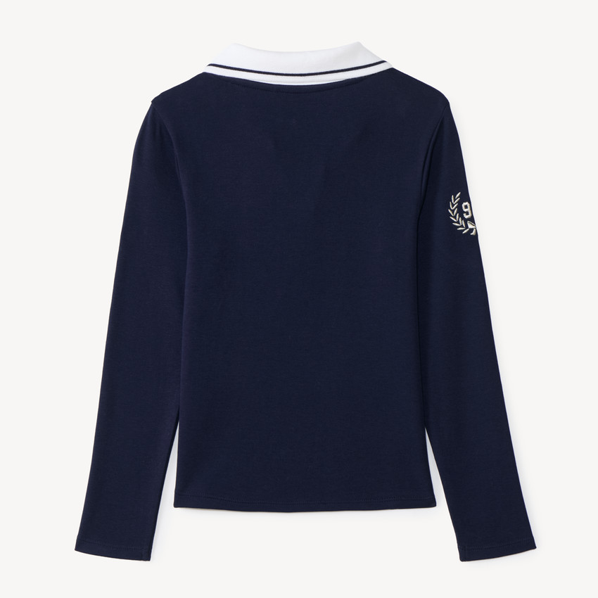 Camiseta de niña de mangas largas estilo polo con parche "NY". 