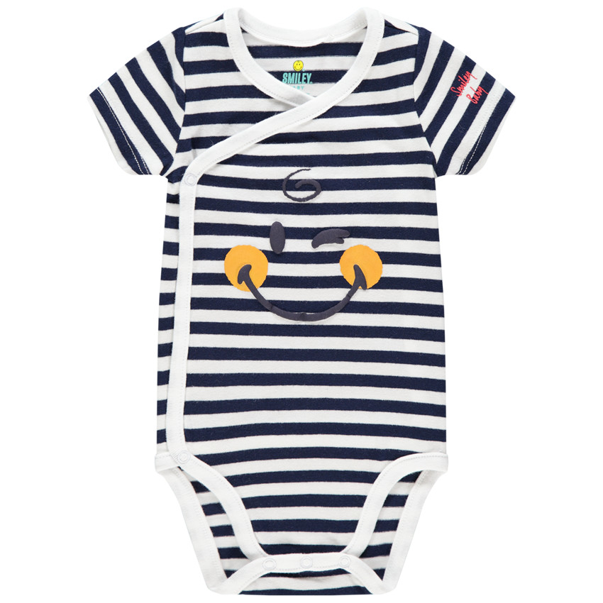 Body de algodón rayado con estampado Smiley Baby 