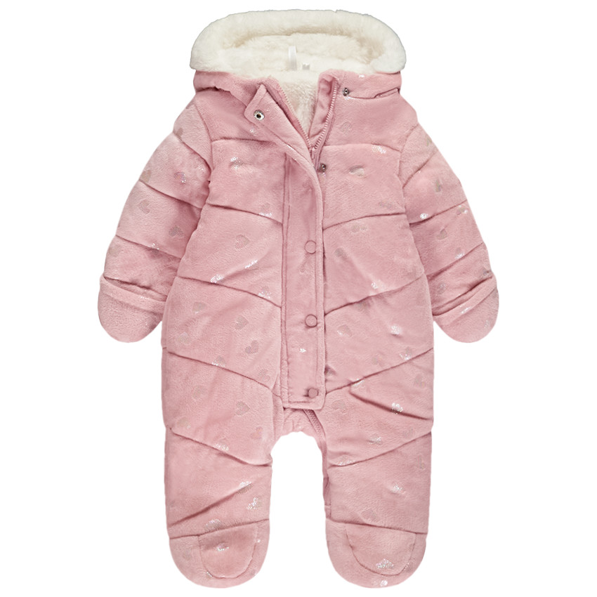 Pelele estampado corazones iridiscentes para bebé niña con acabados diferentes según la edad. 