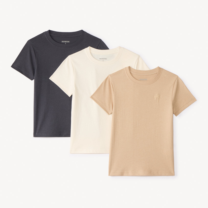 Pack de 3 camisetas de manga corta lisas con estampado de palmera para niño. 